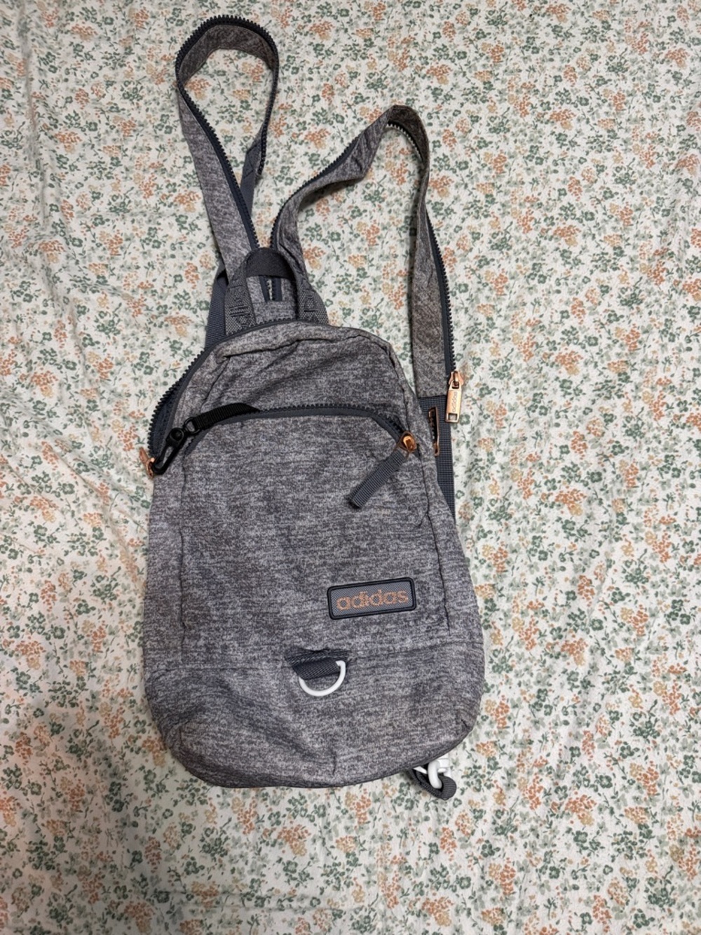 adidas Heather Gray Sling Bag with Rose Gold Accents